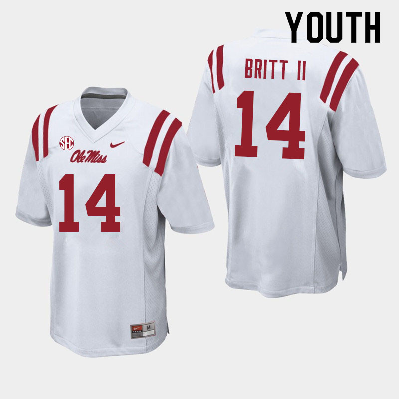 Marc Britt II Ole Miss Rebels NCAA Youth White #14 Stitched Limited College Football Jersey VAV4758NB